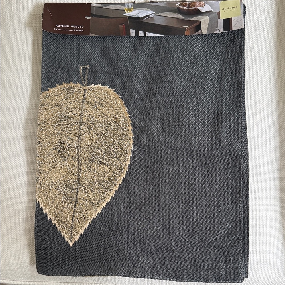 Sonoma Charcoal Table Runner with Leaf Accent